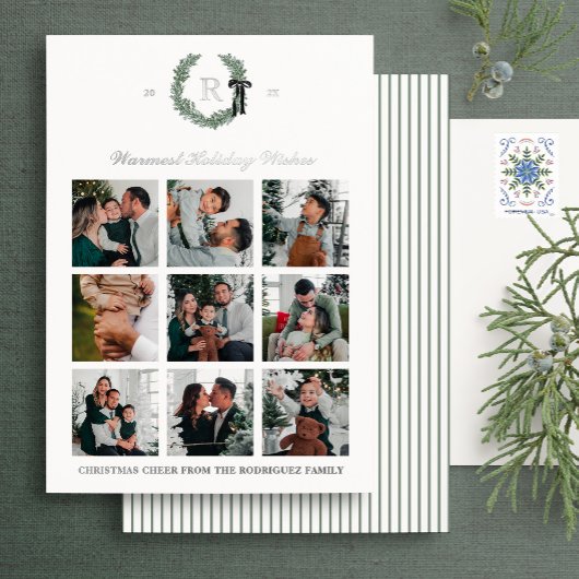 Foil Classic Monogram Wreath Wappen Holiday Card Folieneinladung