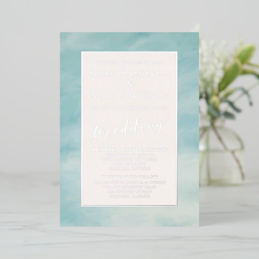 Foil Clouds & Sky Boho Serene Wedding Einladung (Stehend vorne)