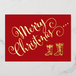 Foil Cowboy Boots Weihnachtskarte Folien Feiertagskarte