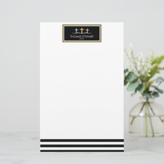 Foil Cross Trio Striped Religious Briefpapier (Stehend Vorderseite)
