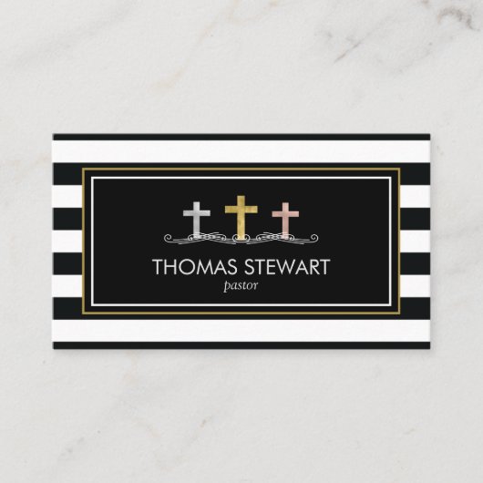 Foil Cross Trio Striped Religious Visitenkarte (Vorderseite)