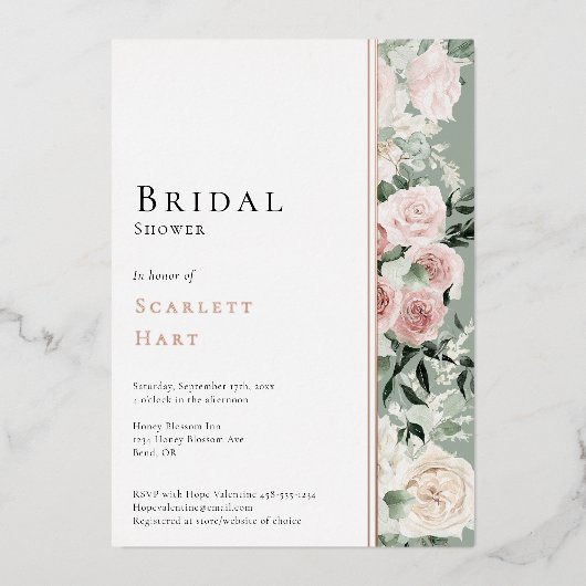 FOIL Dusty Rose Gold Sage Modernes Brautparty Folieneinladung (Vorderseite)