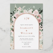 FOIL Dusty Rose Gold Sage Monogram Foto Wedding Folieneinladung (Vorderseite)