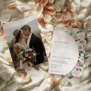 FOIL Dusty Rose Gold Sage Vintage Foto Hochzeit Folieneinladung