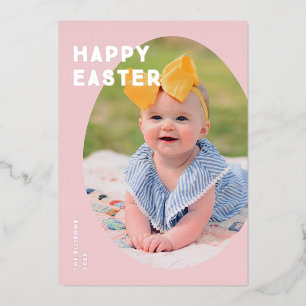 Foil Easter Egal Frame Foto Card - Rosa Folien Feiertagskarte