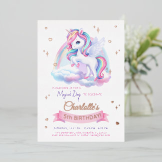 Foil Einladung Einhorn Geburtstag.