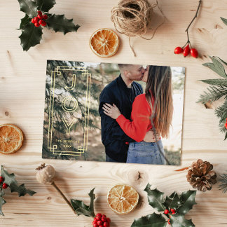 Foil Elegant Deco Joy Frame Holiday Photo Card Folieneinladung