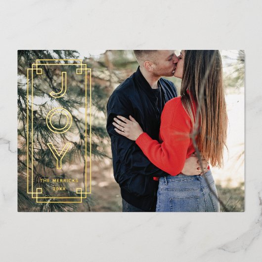 Foil Elegant Deco Joy Frame Holiday Photo Card Folieneinladung (Vorderseite)