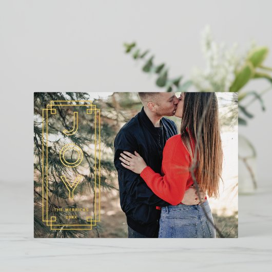 Foil Elegant Deco Joy Frame Holiday Photo Card Folieneinladung (Stehend vorne)