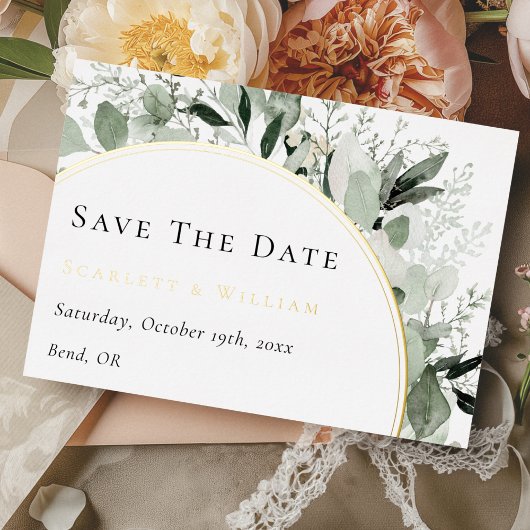 FOIL Eukalyptus Gold Wedding Save the Date Card Folie Einladungspostkarte