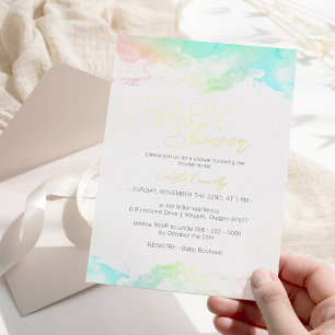 FOIL Farbige Regenbogenwolken Baby Shower Folieneinladung
