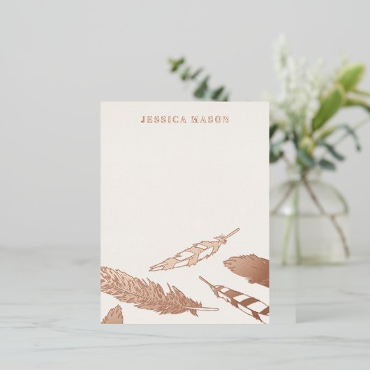 Foil Feathers Zeichnend Stationery Note Card - Bro Folie Einladungspostkarte (Stehend vorne)