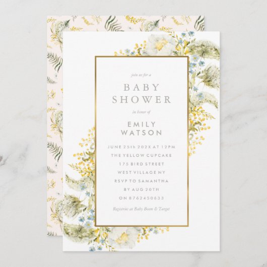 Foil Frame Boho Wildblume Baby Dusche zu Ehren Einladung (Vorne/Hinten)