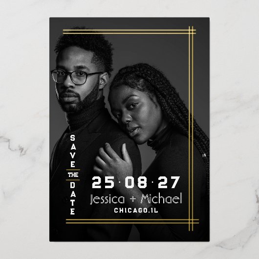 Foil Frame Foto Wedding Save the Date Card Folieneinladung (Vorderseite)