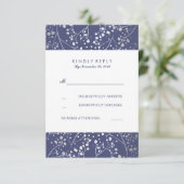 Foil Gipskraut Navy Silver Wedding RSVP Karten (Stehend Vorderseite)