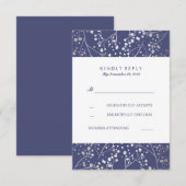 Foil Gipskraut Navy Silver Wedding RSVP Karten (Vorne/Hinten)