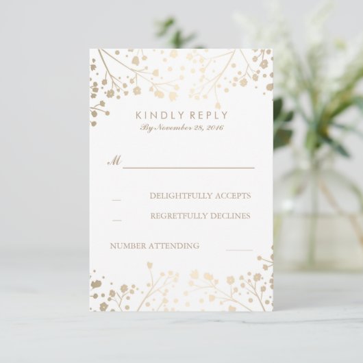 Foil Gipskraut Wedding RSVP Cards (Stehend Vorderseite)