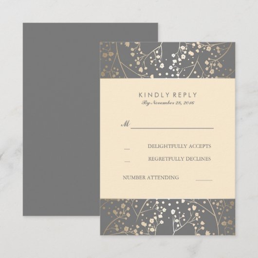 Foil Gipskraut Wedding RSVP Cards Karte (Vorne/Hinten)