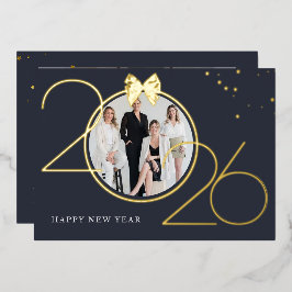 Foil Gold and Navy Photo Happy New Year Greeting  Folieneinladung