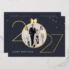 Foil Gold and Navy Photo Happy New Year Greeting  Folieneinladung