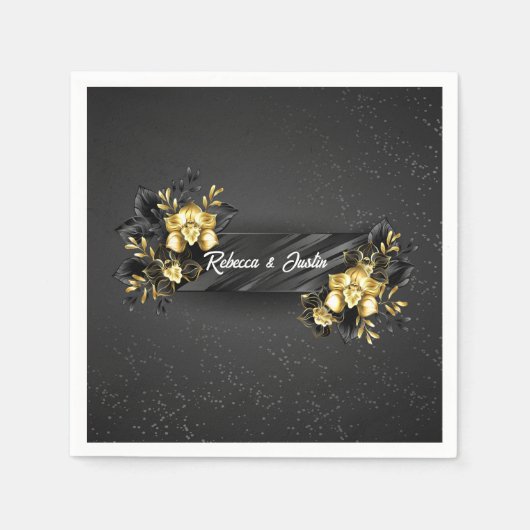 Foil Gold Black Orchids Modern Boho Serviette (Vorderseite)