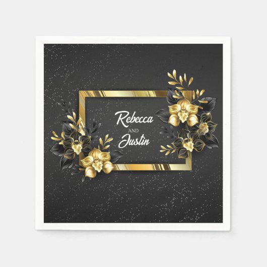 Foil Gold Black Orchids Modern Boho Serviette (Vorderseite)