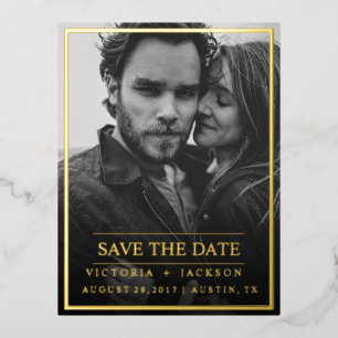 Foil GOLD ELEGANT FRAME FOTO SAVE THE DATE Folie Einladungspostkarte