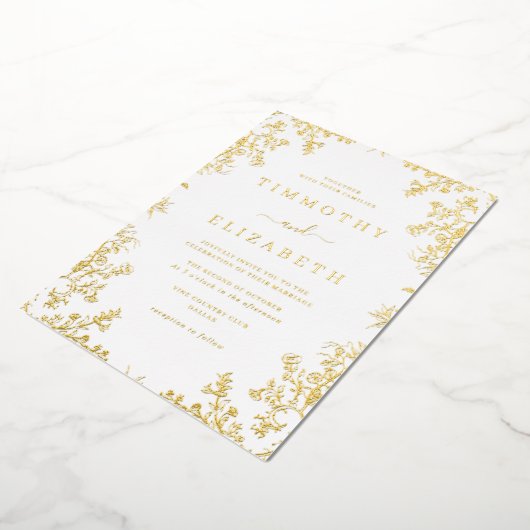 Foil Gold Floral Elegante Hochzeitsreise mit dem B Folieneinladung (Gedreht)