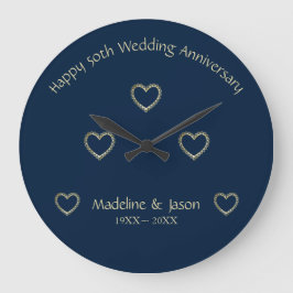 Foil Gold Floral Hearts Große Wanduhr