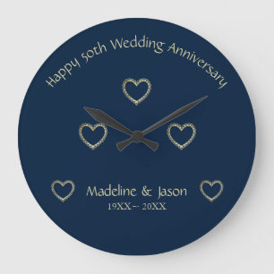 Foil Gold Floral Hearts Große Wanduhr