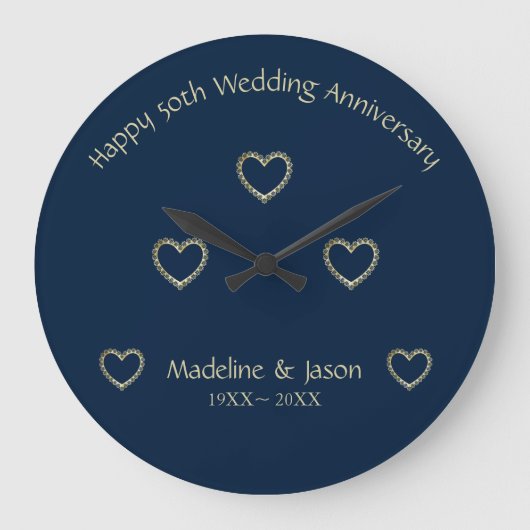 Foil Gold Floral Hearts Große Wanduhr (Vorderseite)