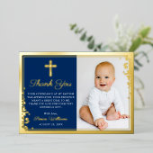 Foil Gold Navy Blue Taufe Foto Danke Karte (Stehend vorne)