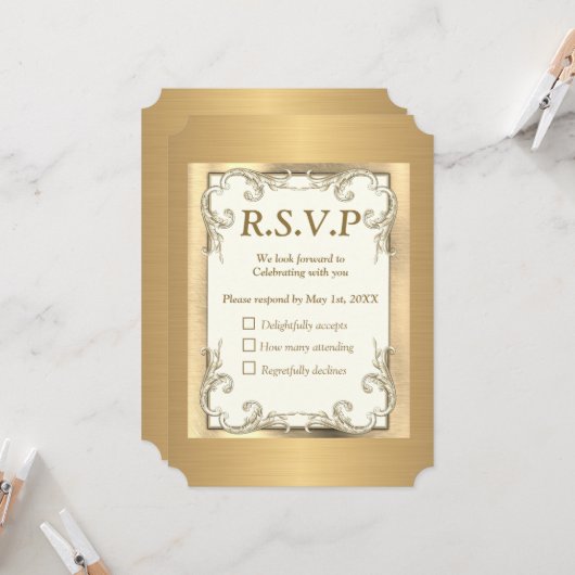 Foil-Gold-Silver-Brass RSVP-Karte Einladung (Vorderseite/Rückseite Beispiel)