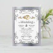 Foil-Gold-Silver Brass Vintage Wedding Einladung (Stehend Vorderseite)