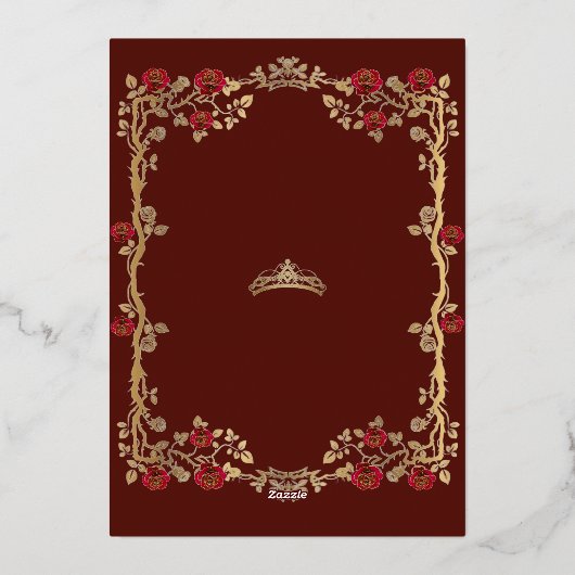 Foil Gold und Red Luxury Quinceanera Folieneinladung (Rückseite)