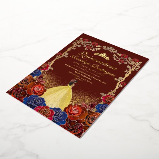 Foil Gold und Red Luxury Quinceanera Folieneinladung (Gedreht)
