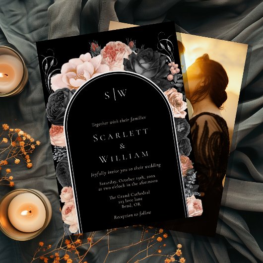 FOIL Gothic Vintag Arch Monogram Foto Wedding Folieneinladung