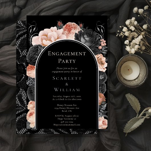 FOIL Gothic Vintag Black Arch Engagement Party Folieneinladung