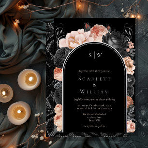 FOIL Gothic Vintage Schwarzes Bogen Monogramm Hoch Folieneinladung