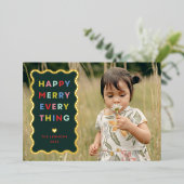 Foil Green Happy Merry Wavy Christmas Photo Card Folieneinladung (Stehend vorne)