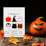 Foil Halloween Friends Modern Boy Birthday Party Folieneinladung<br><div class="desc">Fügen Sie Ihren Geburtstagsfeierlichkeiten Glanz mit Goldfolie, Silber oder Rose! Dieses moderne Design zeigt den Namen des Geburtstagsjungen in echter, foliengepresster großer Hauptstadt-Buchstaben in einem meiner liebsten dekorativen Schriftart, darunter erscheint sein Zeitalter in niedlicher Schrift Typografie. Unter der Karte befinden sich 6 Halloween-Freunde: ein Kürbis, ein Vampir, ein Hexenhut, eine...</div>