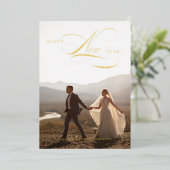 Foil Happy New Year Script Holiday Full Foto Card Folien Feiertagskarte (Stehend vorne)