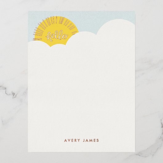 Foil Hello Sunshine Kid's Stationery Note Card Folie Einladungspostkarte (Vorderseite)