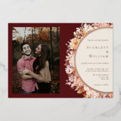 FOIL Herbst Burgund Horizontal Foto Hochzeit Folieneinladung (Vorderseite)