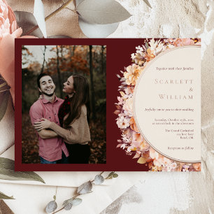 FOIL Herbst Burgunder Horizontal Foto Hochzeit Folieneinladung