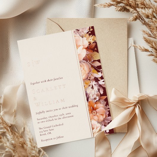 FOIL Herbst Burgundy Cream Moderne Monogram Hochze Folieneinladung