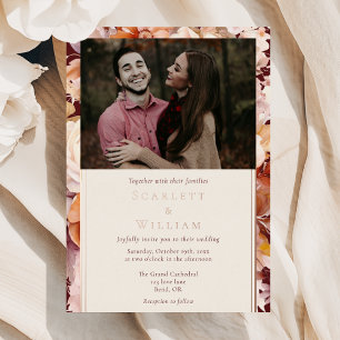 FOIL Herbst Floral Burgund Klassisches Foto Hochze Folieneinladung