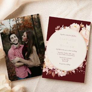 FOIL Herbstblütenhochzeit Burgundy Cream Foto Folieneinladung