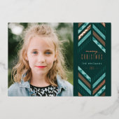 Foil Herringbone band Holiday Foto Card - Aquamari Folieneinladung (Vorderseite)