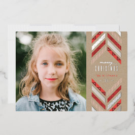 Foil Herringbone band Holiday Foto Card - Crimson Folieneinladung